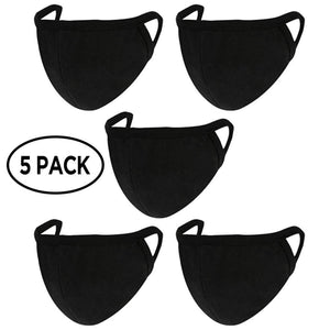 5x Face Mask Cotton Reusable Washable Protector Unisex - BLACK