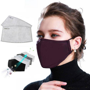 Multi Color Cotton PM2.5 Black mouth Mask anti dust mask Activated carbon filter Windproof Mouth-muffle With Respirator 2 Filter