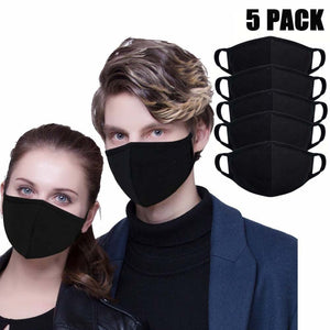 5x Face Mask Cotton Reusable Washable Protector Unisex - BLACK