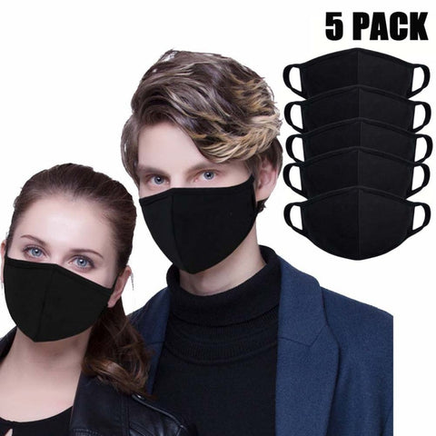 Image of 5x Face Mask Cotton Reusable Washable Protector Unisex - BLACK